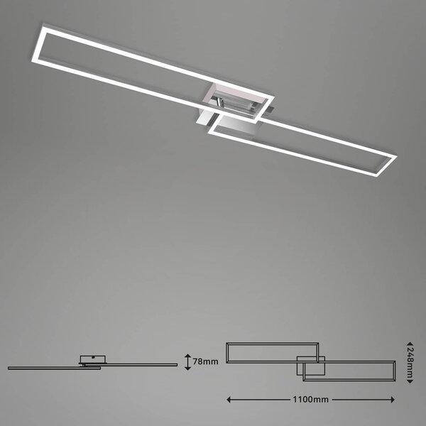 Briloner Frame LED mennyezeti lámpa, távirányítóval, krómozott, dimmelhető, Alu / szürke / cink, Nappali / Étkező, fém, Modern