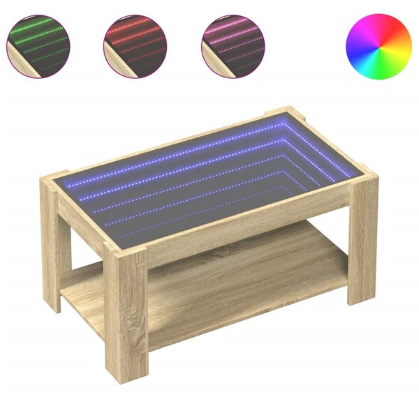 Sonoma tölgy szerelt fa dohányzóasztal LED-del 93 x 53 x 45 cm