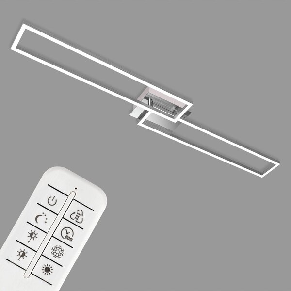 Briloner Frame LED mennyezeti lámpa, távirányítóval, krómozott, dimmelhető, Alu / szürke / cink, Nappali / Étkező, fém, Modern