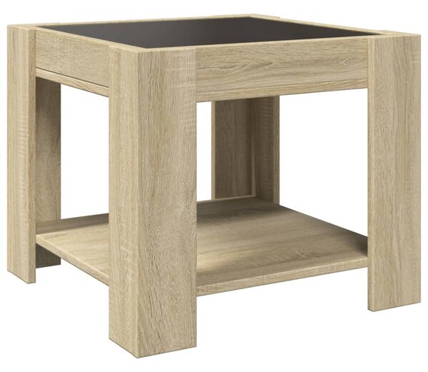 Sonoma tölgy szerelt fa dohányzóasztal LED-del 53 x 53 x 45 cm