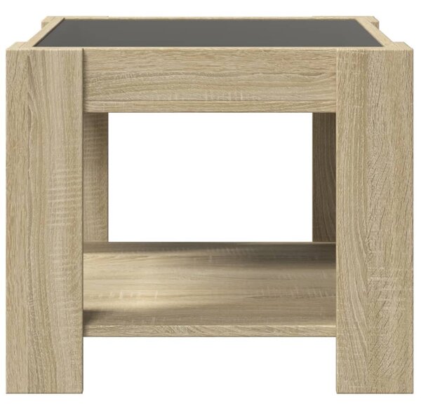 Sonoma tölgy szerelt fa dohányzóasztal LED-del 53 x 53 x 45 cm