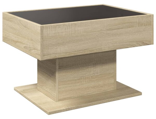 Sonoma tölgy szerelt fa dohányzóasztal LED-del 70 x 50 x 45 cm
