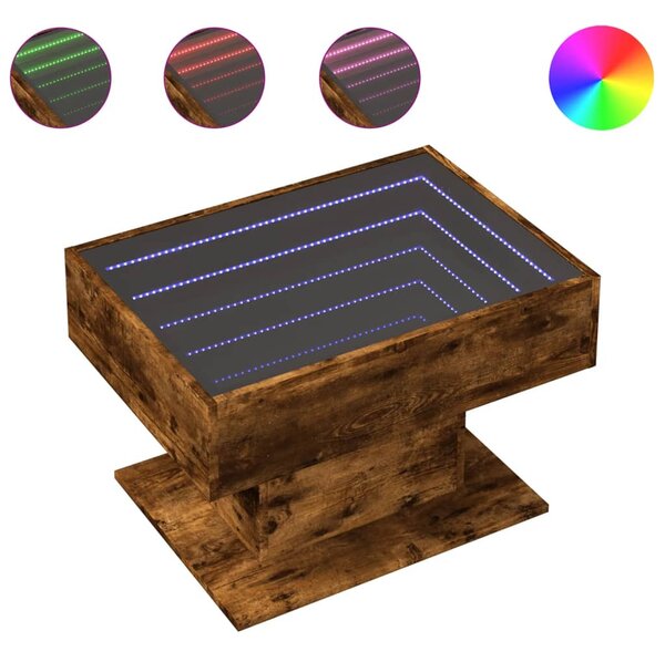 Füstös tölgy szerelt fa dohányzóasztal LED-del 70 x 50 x 45 cm
