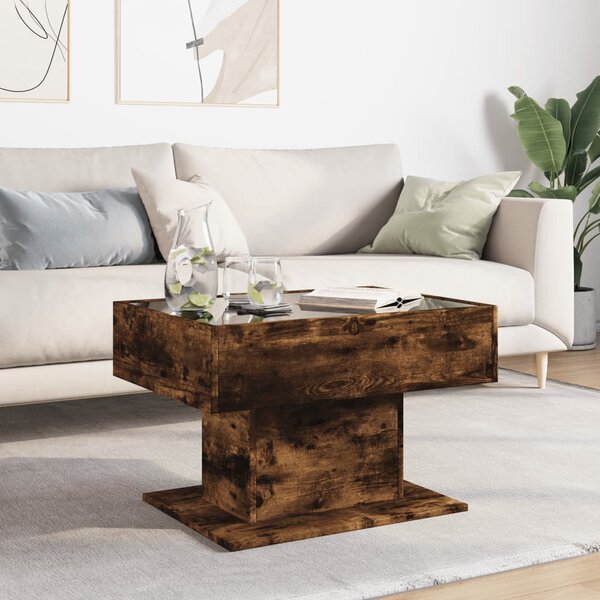 Füstös tölgy szerelt fa dohányzóasztal LED-del 70 x 50 x 45 cm