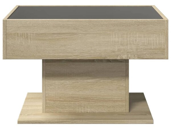 Sonoma tölgy szerelt fa dohányzóasztal LED-del 70 x 50 x 45 cm