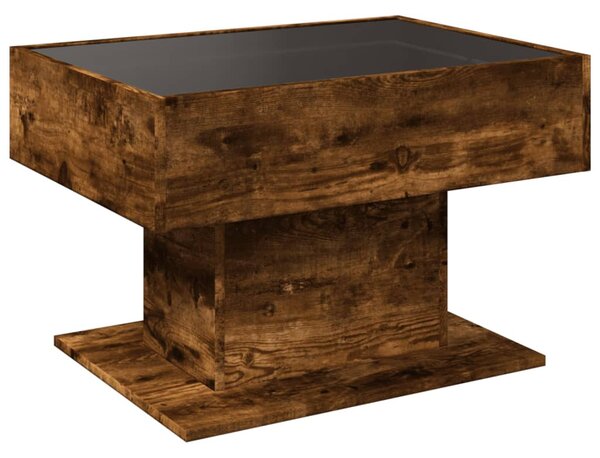 Füstös tölgy szerelt fa dohányzóasztal LED-del 70 x 50 x 45 cm