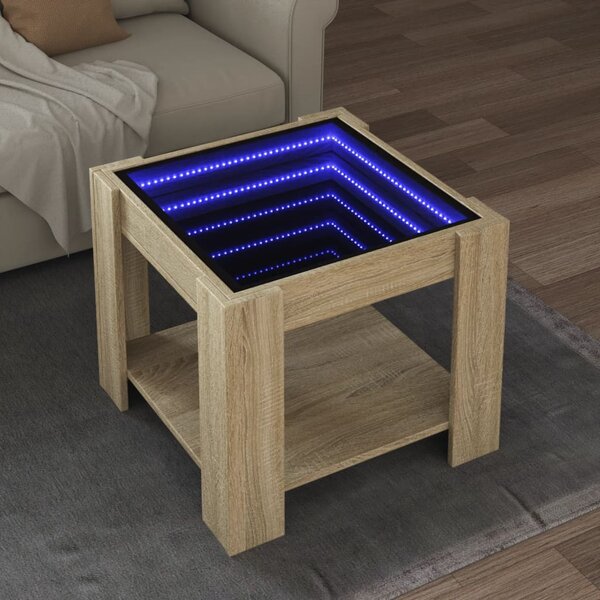 Sonoma tölgy szerelt fa dohányzóasztal LED-del 53 x 53 x 45 cm