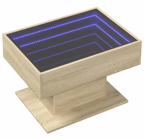 Sonoma tölgy szerelt fa dohányzóasztal LED-del 70 x 50 x 45 cm