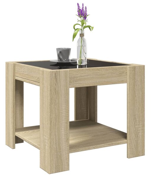 Sonoma tölgy szerelt fa dohányzóasztal LED-del 53 x 53 x 45 cm