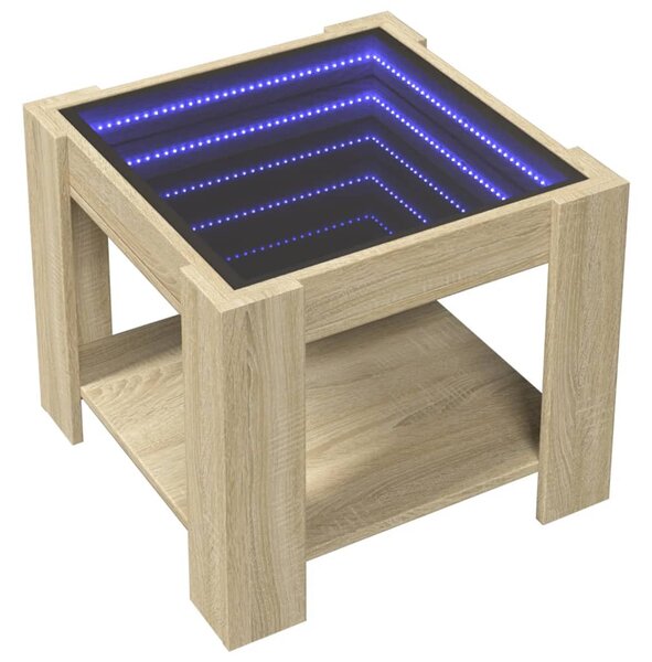 Sonoma tölgy szerelt fa dohányzóasztal LED-del 53 x 53 x 45 cm