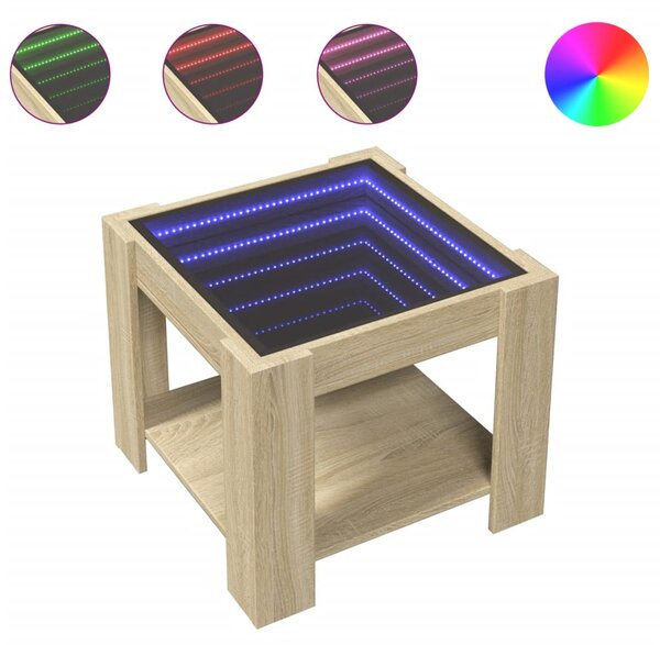 Sonoma tölgy szerelt fa dohányzóasztal LED-del 53 x 53 x 45 cm
