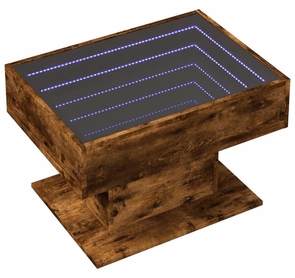 Füstös tölgy szerelt fa dohányzóasztal LED-del 70 x 50 x 45 cm