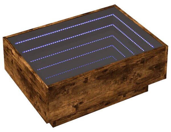 Füstös tölgy szerelt fa dohányzóasztal LED-del 70 x 50 x 30 cm