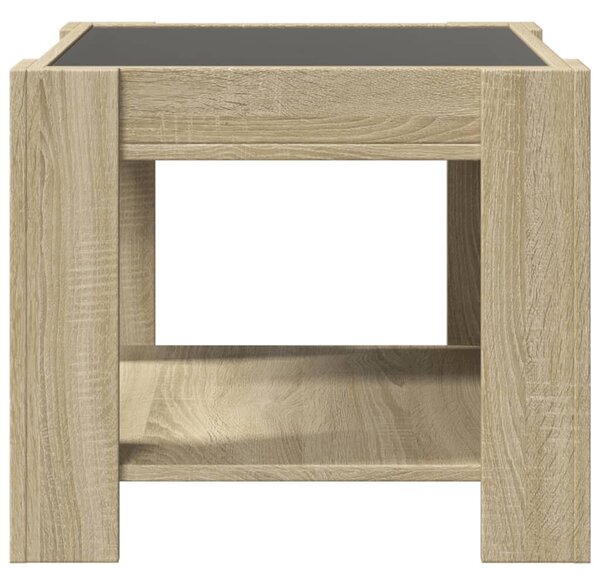Sonoma tölgy szerelt fa dohányzóasztal LED-del 53 x 53 x 45 cm