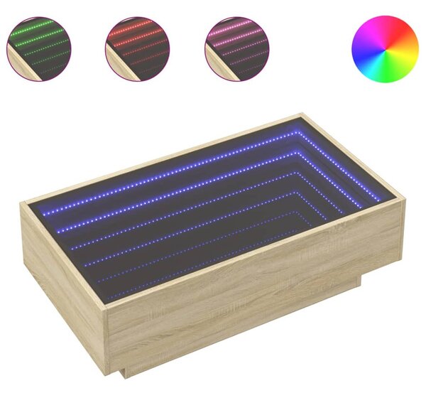 Sonoma tölgy szerelt fa dohányzóasztal LED-del 90 x 50 x 30 cm