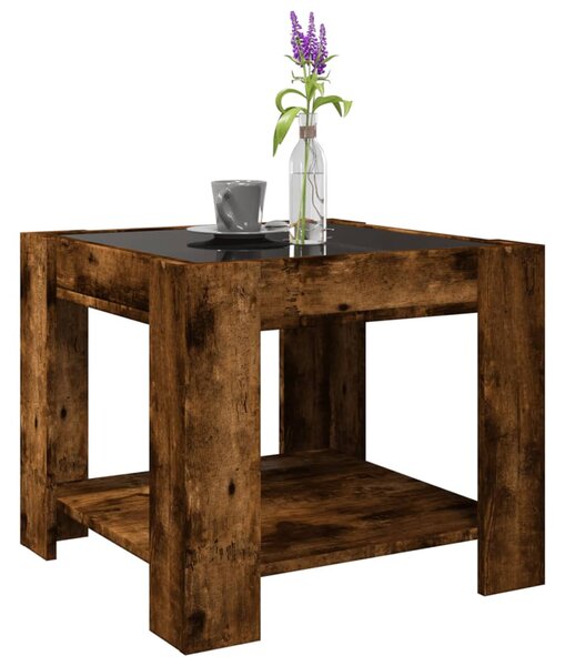 Füstös tölgy szerelt fa dohányzóasztal LED-del 53 x 53 x 45 cm