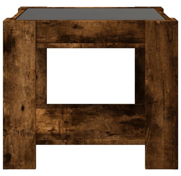 Füstös tölgy szerelt fa dohányzóasztal LED-del 53 x 53 x 45 cm