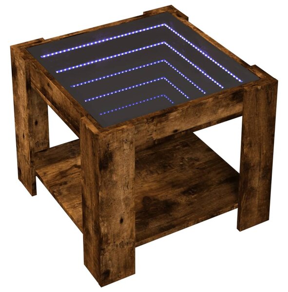 Füstös tölgy szerelt fa dohányzóasztal LED-del 53 x 53 x 45 cm