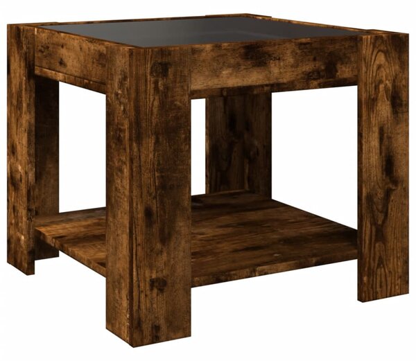 Füstös tölgy szerelt fa dohányzóasztal LED-del 53 x 53 x 45 cm