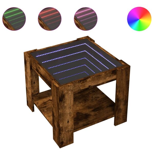 Füstös tölgy szerelt fa dohányzóasztal LED-del 53 x 53 x 45 cm