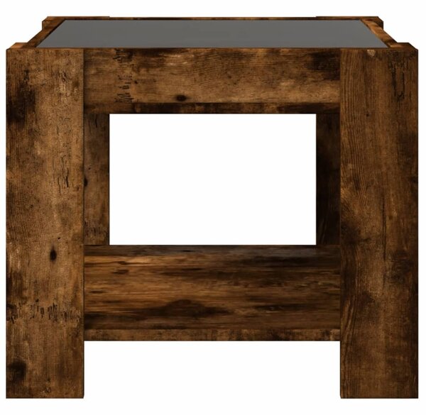 Füstös tölgy szerelt fa dohányzóasztal LED-del 53 x 53 x 45 cm