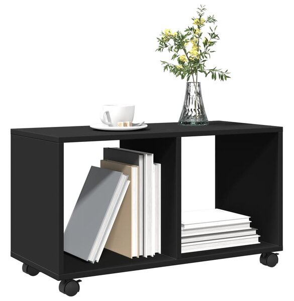 Fekete szerelt fa görgős szekrény 72 x 33 x 42,5 cm