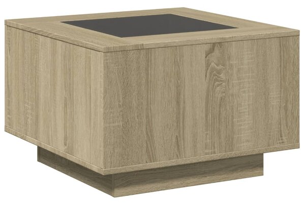 Sonoma tölgy szerelt fa dohányzóasztal LED-del 60 x 60 x 40 cm