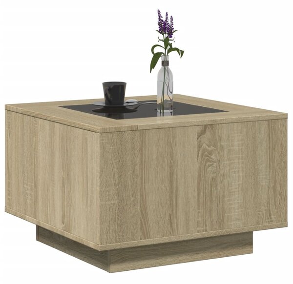 Sonoma tölgy szerelt fa dohányzóasztal LED-del 60 x 60 x 40 cm