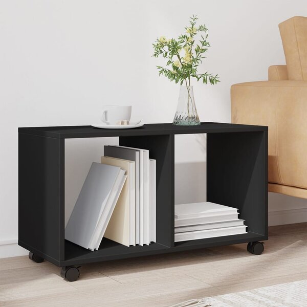 Fekete szerelt fa görgős szekrény 72 x 33 x 42,5 cm