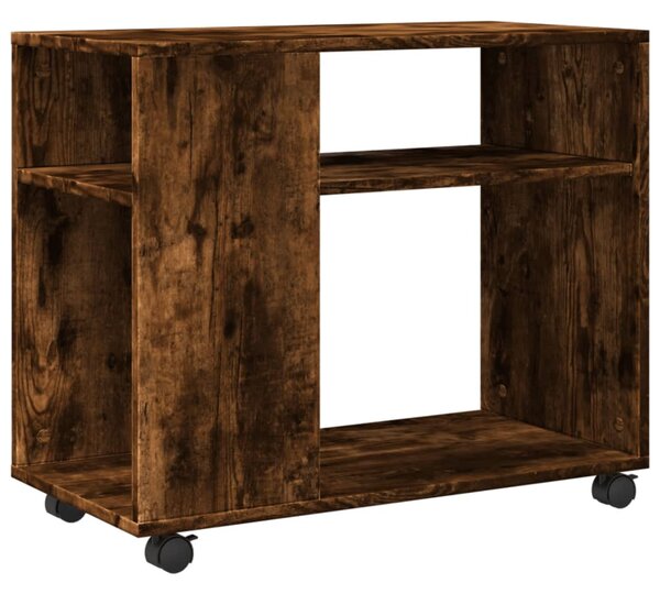 Füstös tölgy színű szerelt fa kisasztal kerekekkel 70x35x60 cm