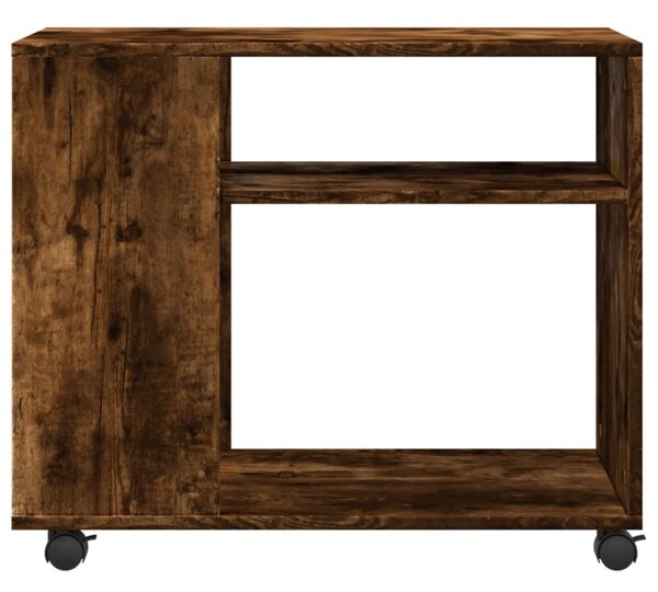 Füstös tölgy színű szerelt fa kisasztal kerekekkel 70x35x60 cm