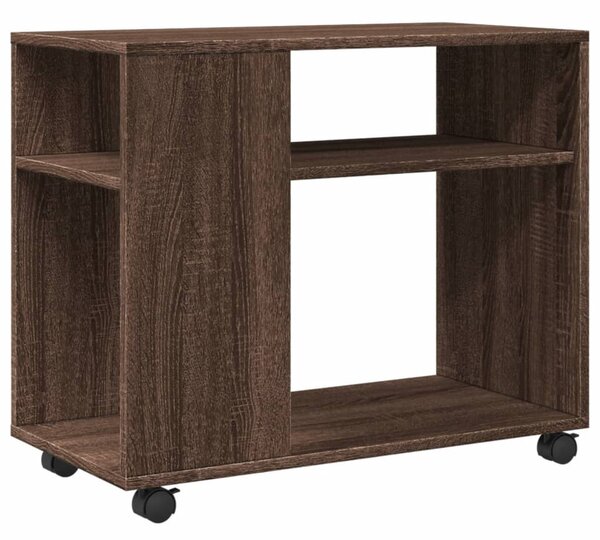 Barna tölgy színű szerelt fa kisasztal kerekekkel 70x35x60 cm