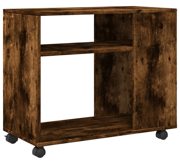Füstös tölgy színű szerelt fa kisasztal kerekekkel 70x35x60 cm