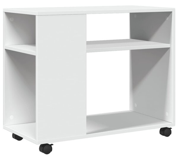Fehér szerelt fa kisasztal kerekekkel 70 x 35 x 60 cm