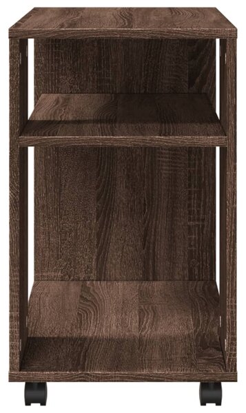 Barna tölgy színű szerelt fa kisasztal kerekekkel 70x35x60 cm
