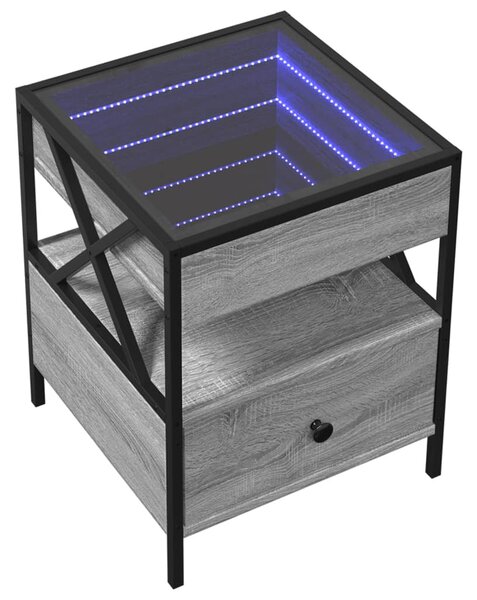 VidaXL szürke sonoma végtelen hatású LED-es éjjeliszekrény 40x40x51 cm