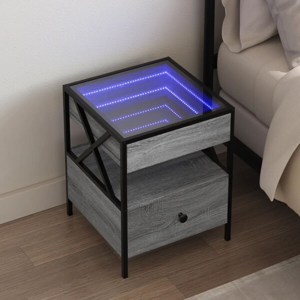 VidaXL szürke sonoma végtelen hatású LED-es éjjeliszekrény 40x40x51 cm