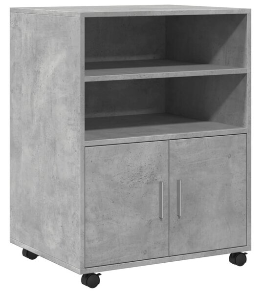 Betonszürke szerelt fa kerekes szekrény 60 x 48 x 81 cm