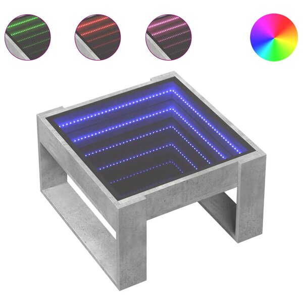 Betonszürke végtelen hatású LED-es dohányzóasztal 50x53x30 cm