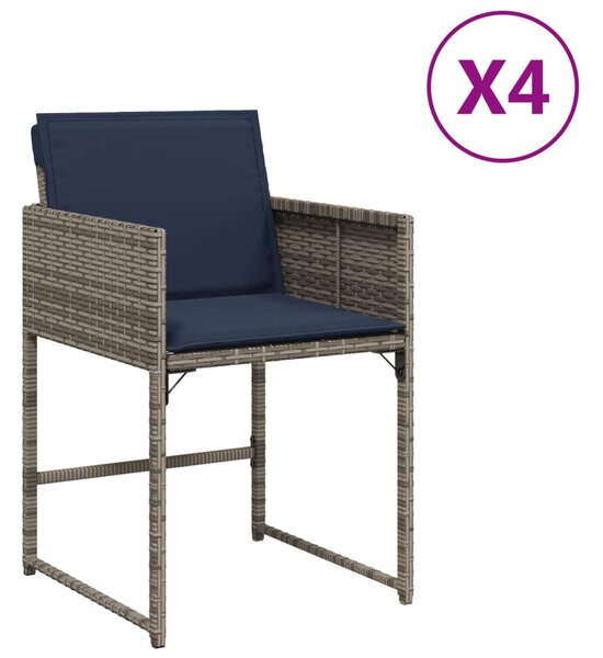 4 db szürke polyrattan kerti szék párnával