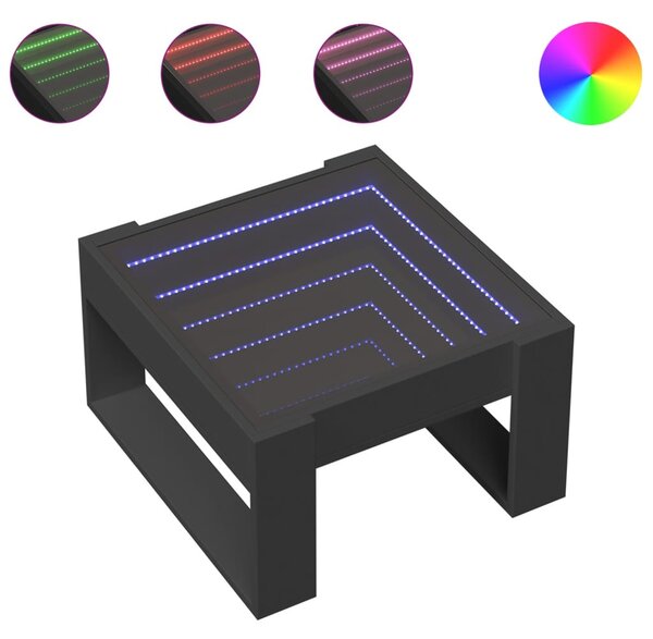 Fekete végtelen hatású LED-es dohányzóasztal 50 x 53 x 30 cm