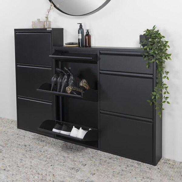 Fekete fém billenő ajtós cipőtartó 98x86x15 cm Billy – Spinder Design