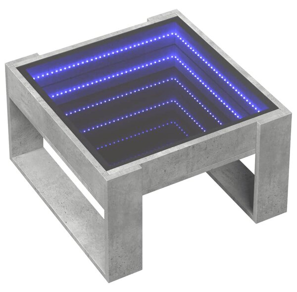 Betonszürke végtelen hatású LED-es dohányzóasztal 50x53x30 cm