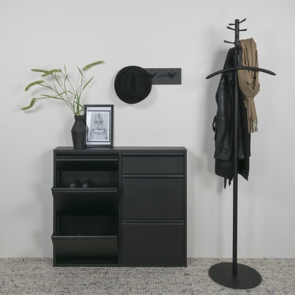 Fekete fém billenő ajtós cipőtartó 98x86x15 cm Billy – Spinder Design