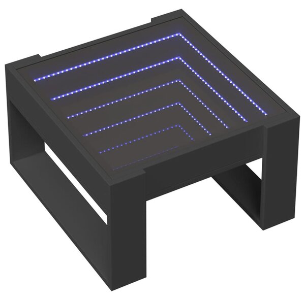 Fekete végtelen hatású LED-es dohányzóasztal 50 x 53 x 30 cm