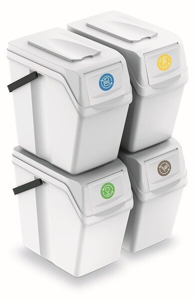 Szeméttároló készlet válogatott hulladékhoz, 4 x 25 l, fehér