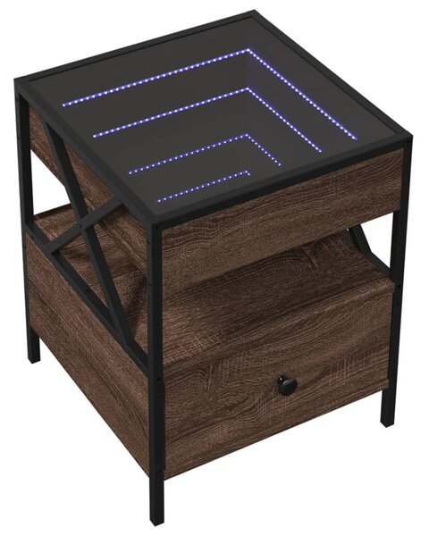 Barna tölgy végtelen hatású LED-es dohányzóasztal 40x40x51 cm