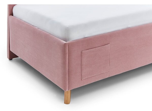 Rózsaszín kárpitozott ágyneműtartós sarok gyerekágy ágyráccsal 120x200 cm Cool – Meise Möbel