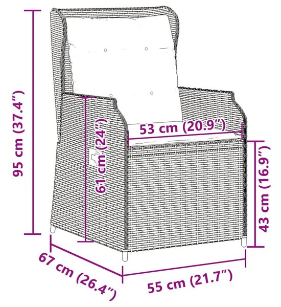2 db barna polyrattan dönthető kerti szék párnákkal