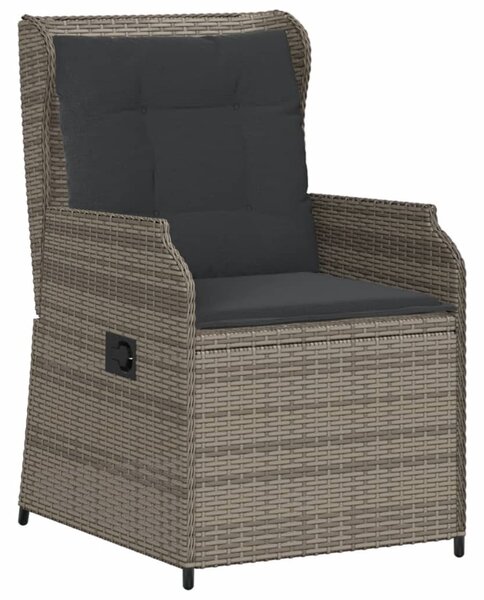 2 db szürke polyrattan dönthető kerti szék párnákkal